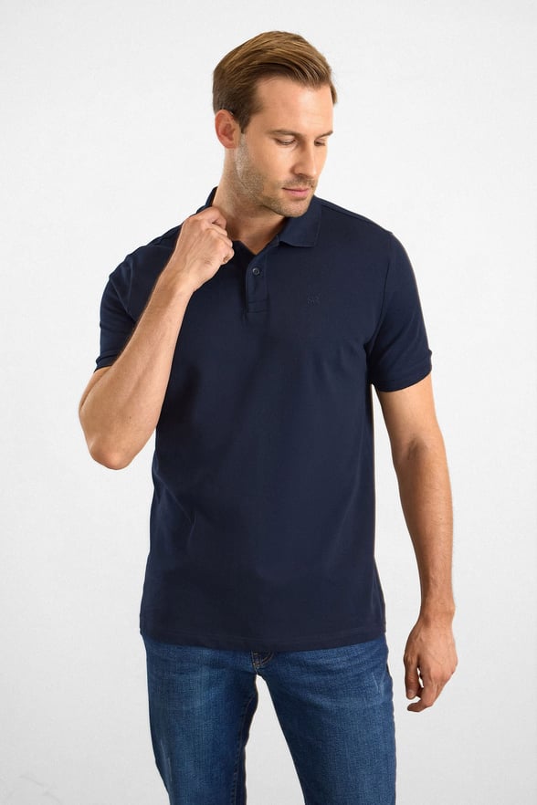 Lacivert Slim Düz Düğmeli Polo Yaka Tişört