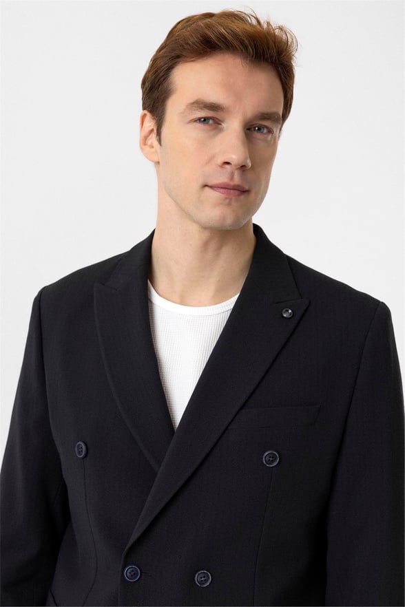Lacivert Slim Düz Kruveze Yaka 6 Drop Takım Elbise