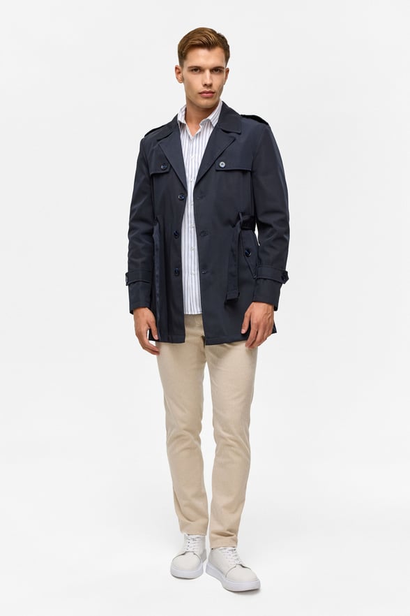 Lacivert Slim Düz Mont