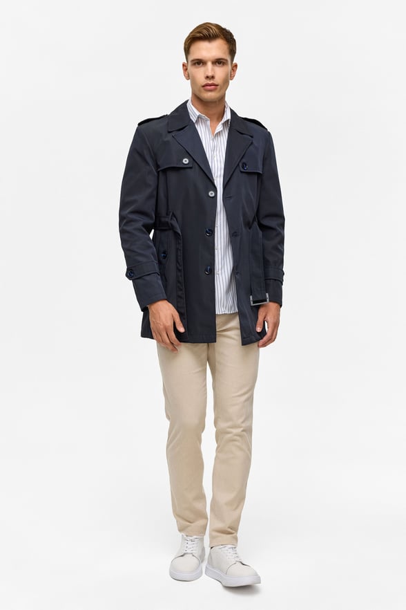 Lacivert Slim Düz Mont