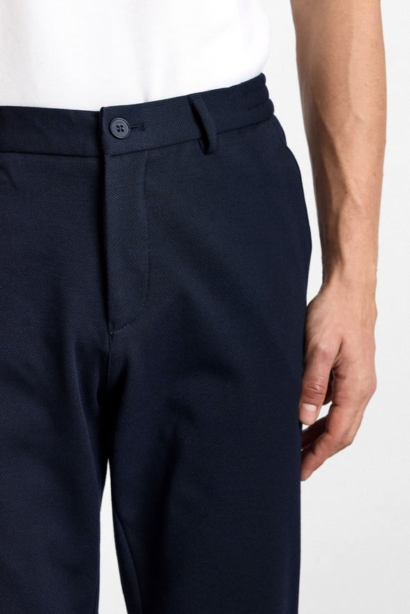 Lacivert Slim Düz Twill Yarım Lastikli Jogger Pantolon