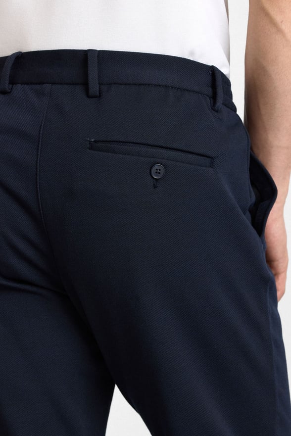Lacivert Slim Düz Twill Yarım Lastikli Jogger Pantolon