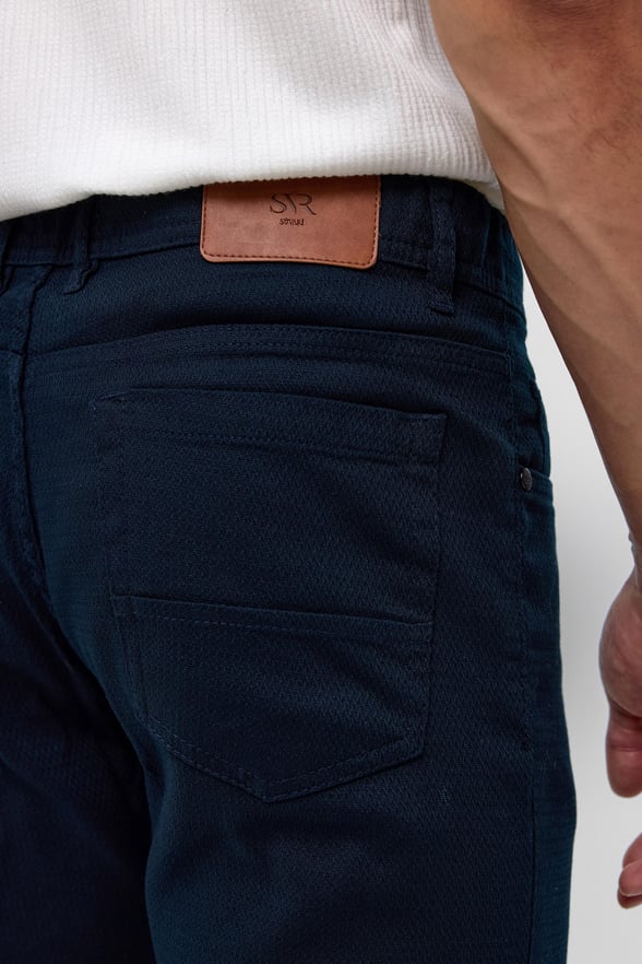 Lacivert Slim Fit 5 Cep Kalıp Armürlü Kanvas Pantolon