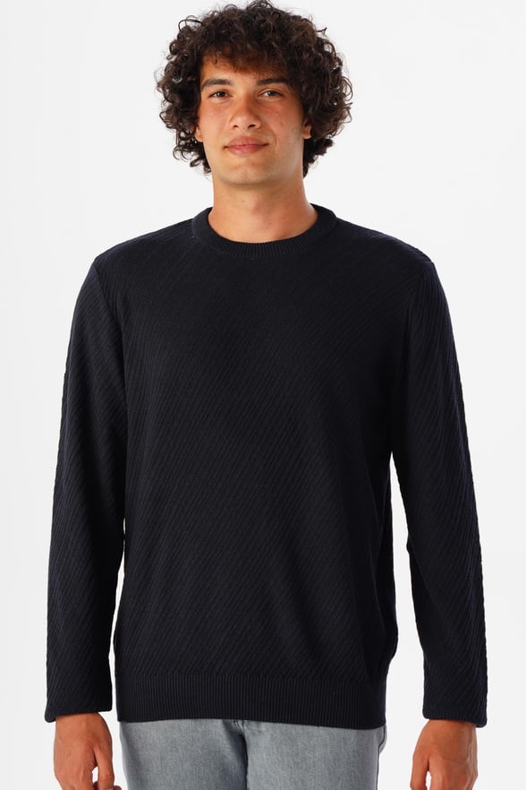 Lacivert Slim Fit Armürlü Bisiklet Yaka Triko Kazak