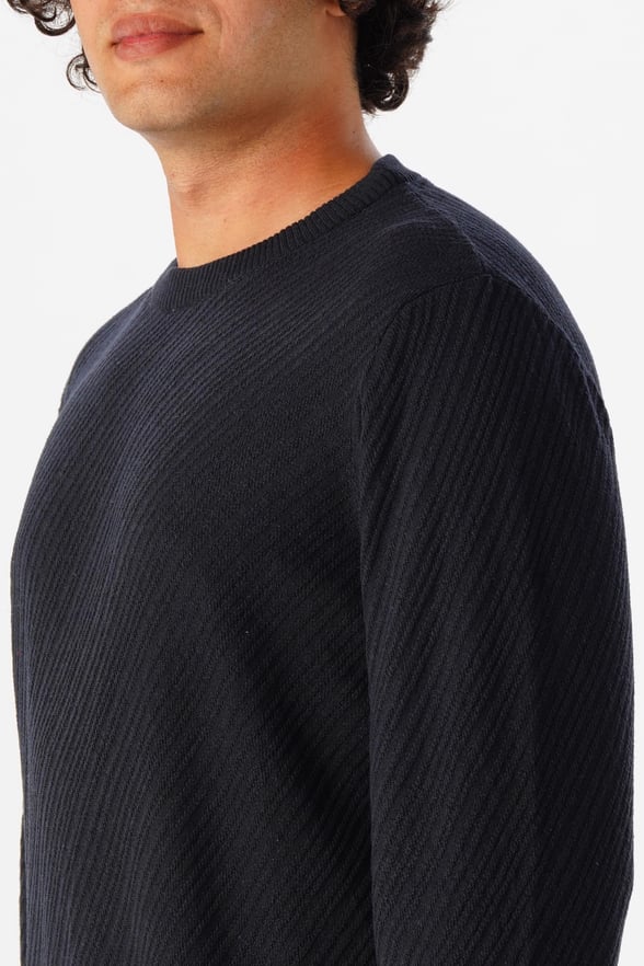 Lacivert Slim Fit Armürlü Bisiklet Yaka Triko Kazak