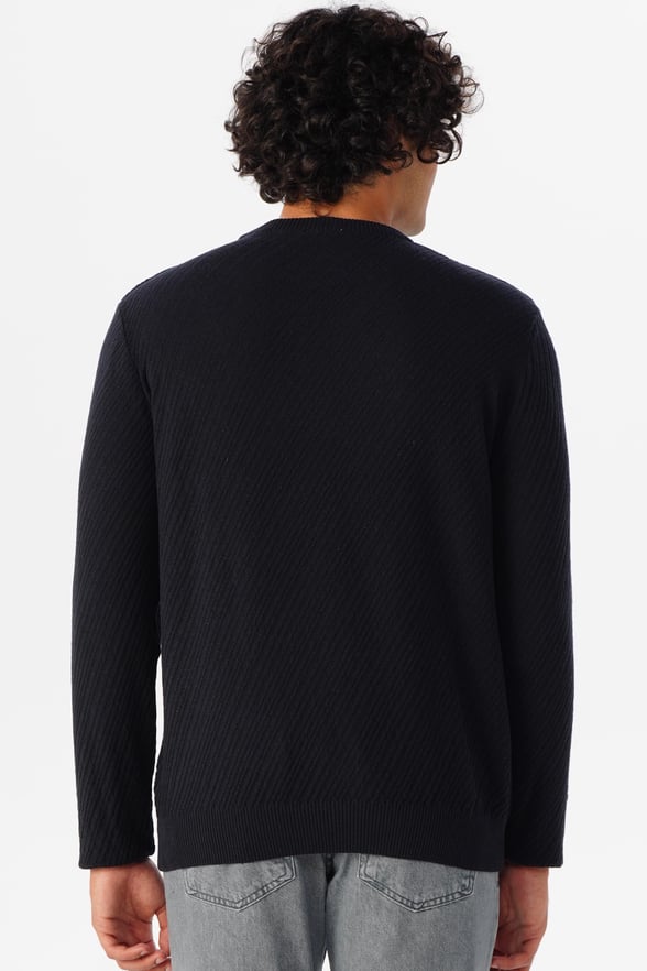 Lacivert Slim Fit Armürlü Bisiklet Yaka Triko Kazak