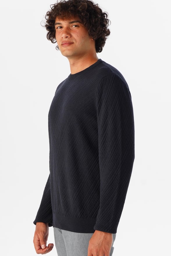 Lacivert Slim Fit Armürlü Bisiklet Yaka Triko Kazak