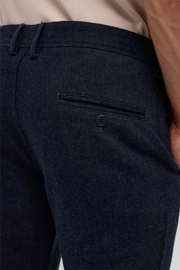 Lacivert Slim Fit Armürlü Kanvas Pantolon