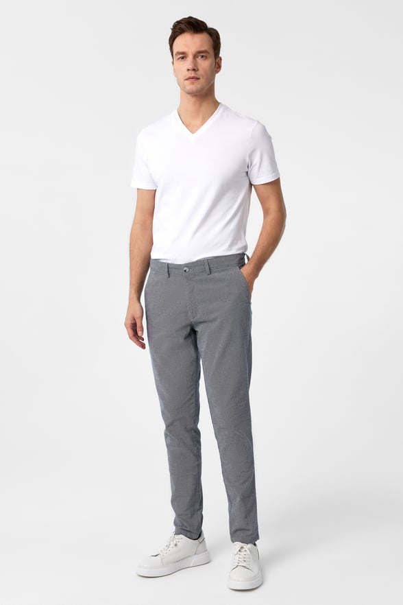 Lacivert Slim Fit Armürlü Kanvas Pantolon