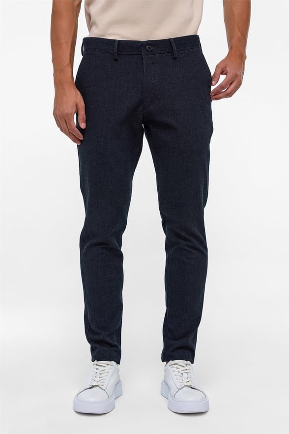 Lacivert Slim Fit Armürlü Kanvas Pantolon