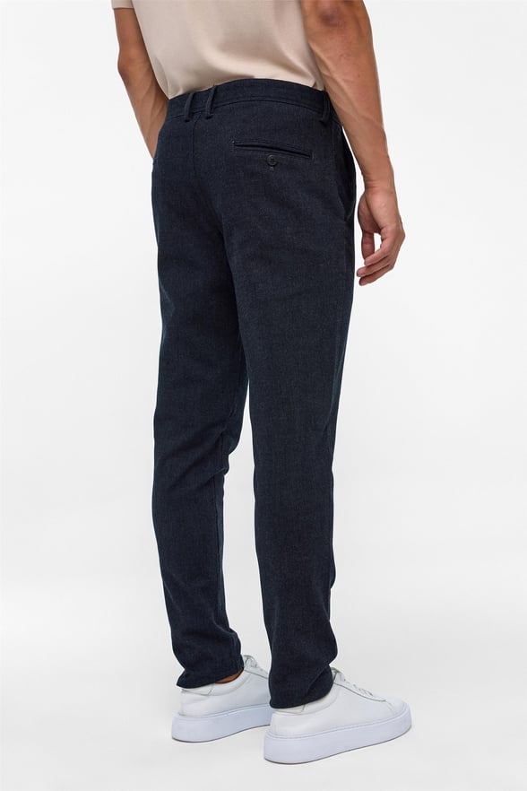 Lacivert Slim Fit Armürlü Kanvas Pantolon