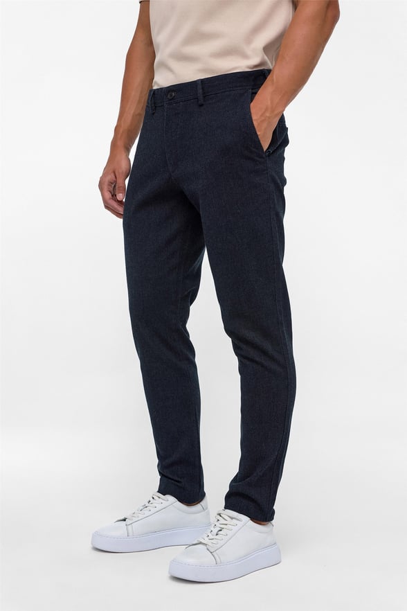 Lacivert Slim Fit Armürlü Kanvas Pantolon