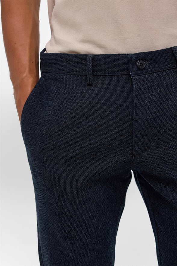 Lacivert Slim Fit Armürlü Kanvas Pantolon