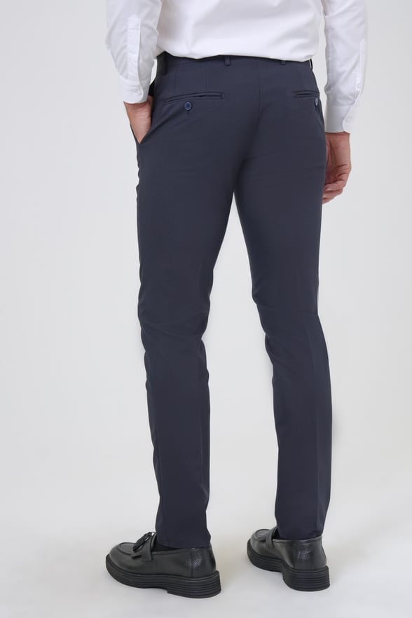 Lacivert Slim Fit Armürlü Kumaş Pantolon