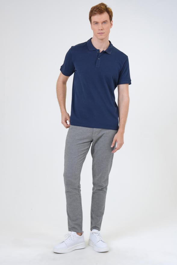 Lacivert Slim Fit Armürlü Polo Yaka Tişört