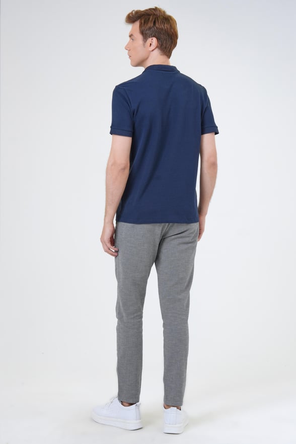 Lacivert Slim Fit Armürlü Polo Yaka Tişört