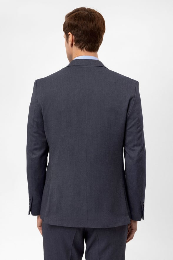 Lacivert Slim Fit Armürlü Sivri Yaka 6 Drop Klasik Takım Elbise
