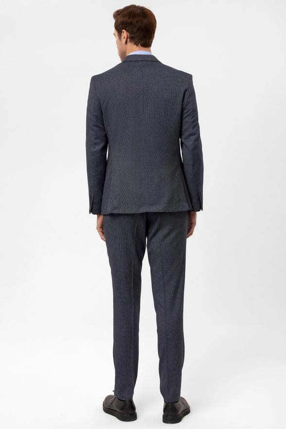 Lacivert Slim Fit Armürlü Sivri Yaka 6 Drop Klasik Takım Elbise