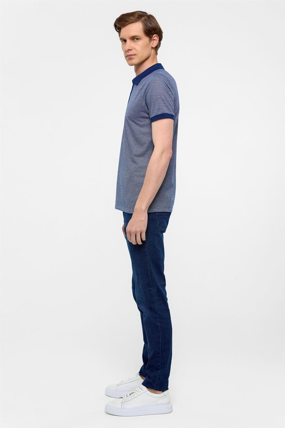 Lacivert Slim Fit Baskılı Polo Yaka Tişört