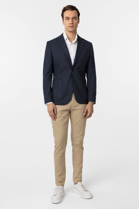 Lacivert Slim Fit Desenli Mono Yaka 6 Drop Ceket