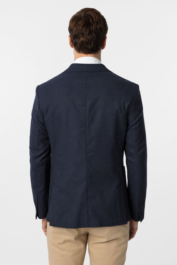 Lacivert Slim Fit Desenli Mono Yaka 6 Drop Ceket