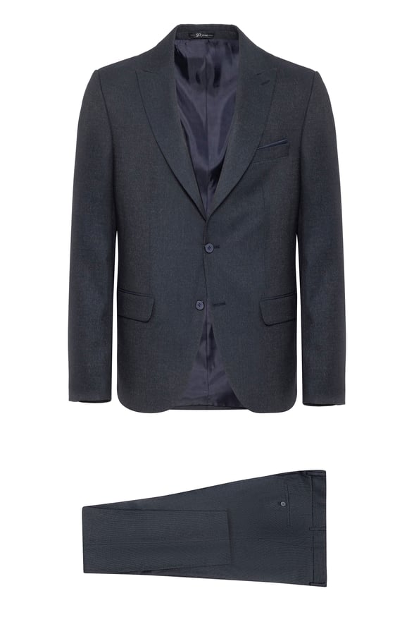 Lacivert Slim Fit Desenli Sivri Yaka 6 Drop Klasik Takım Elbise