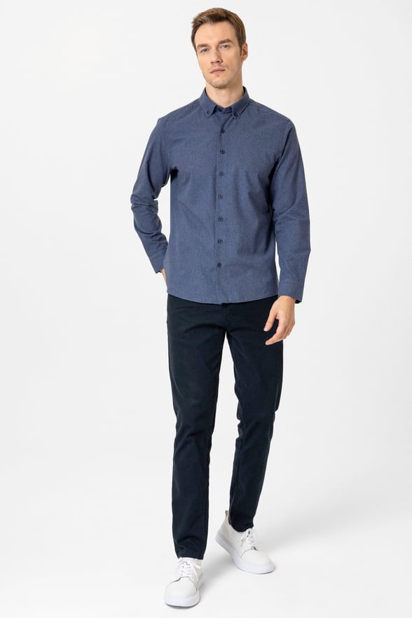 Lacivert Slim Fit Düz Düğmeli Yaka Gömlek
