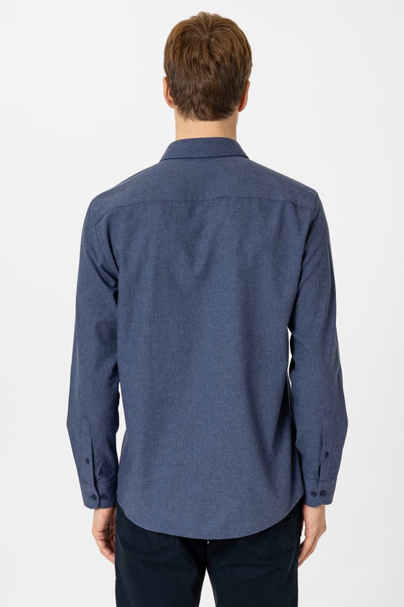 Lacivert Slim Fit Düz Düğmeli Yaka Gömlek