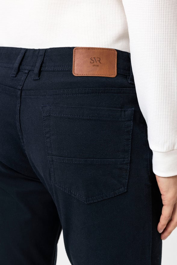 Lacivert Slim Fit Düz Kanvas Pantolon