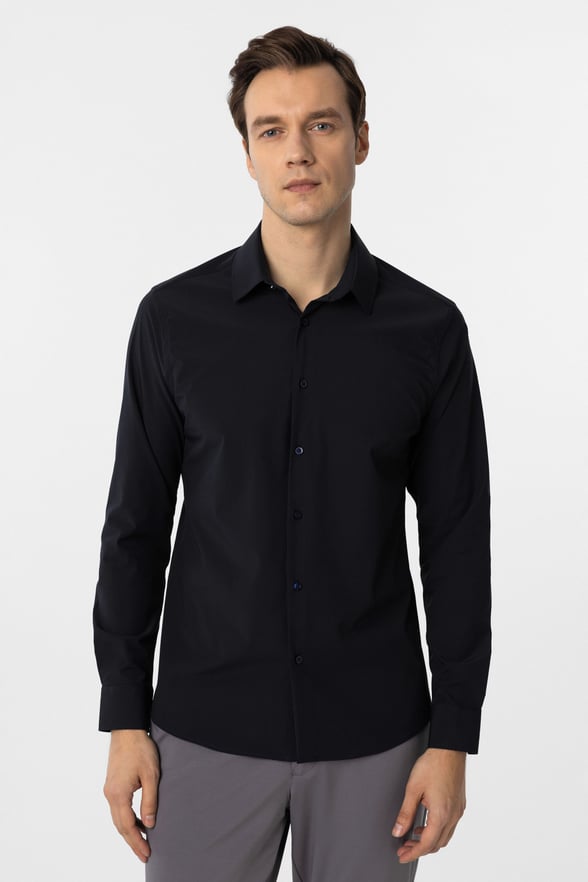 Lacivert Slim Fit Düz Klasik Yaka Gömlek