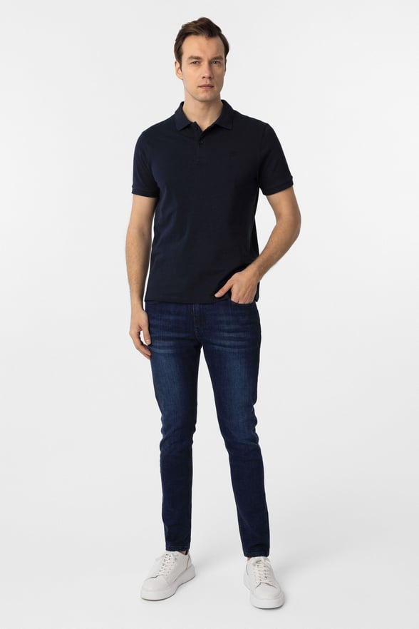 Lacivert Slim Fit Düz Polo Yaka Tişört