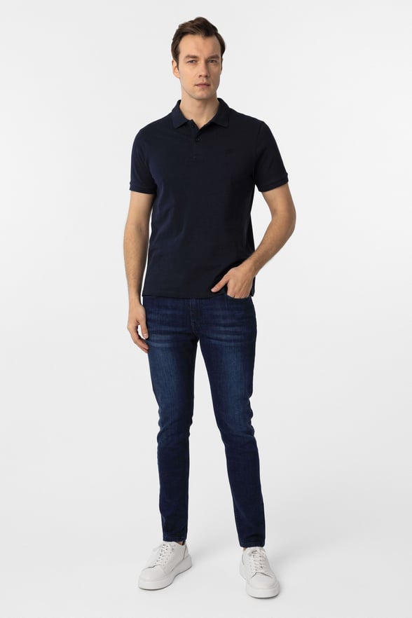 Lacivert Slim Fit Düz Polo Yaka Tişört