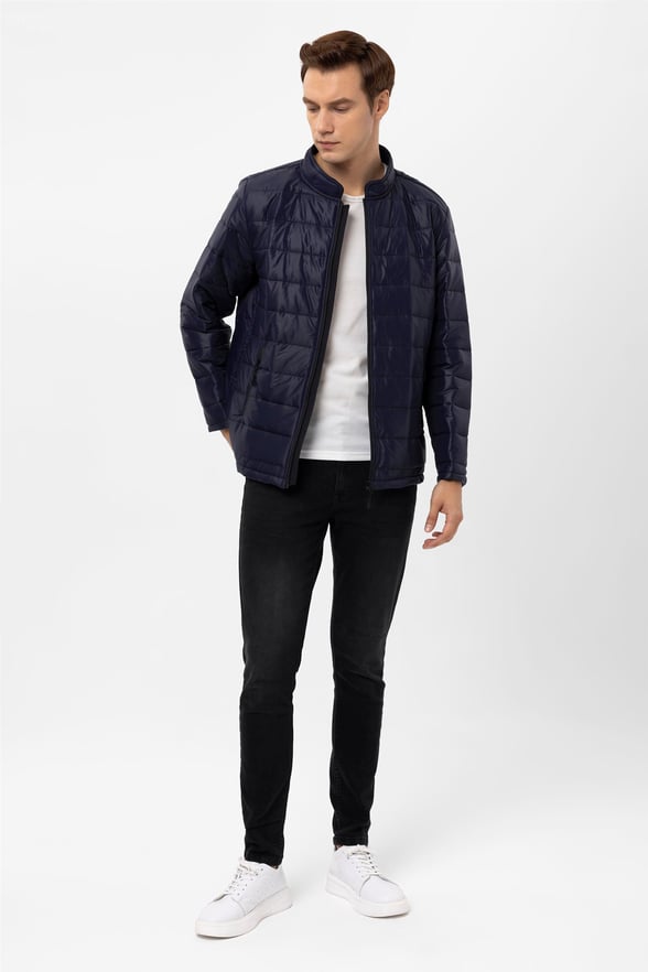 Lacivert Slim Kapitone Mont