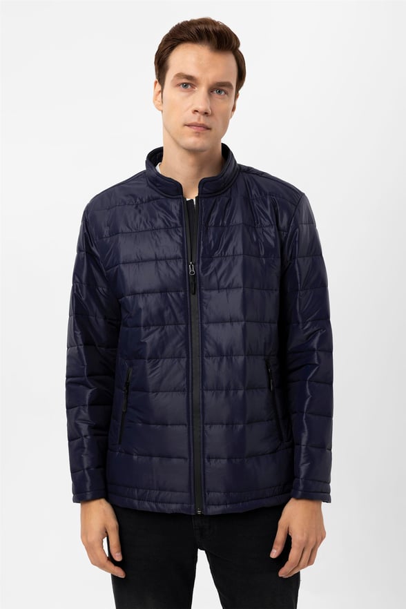 Lacivert Slim Kapitone Mont