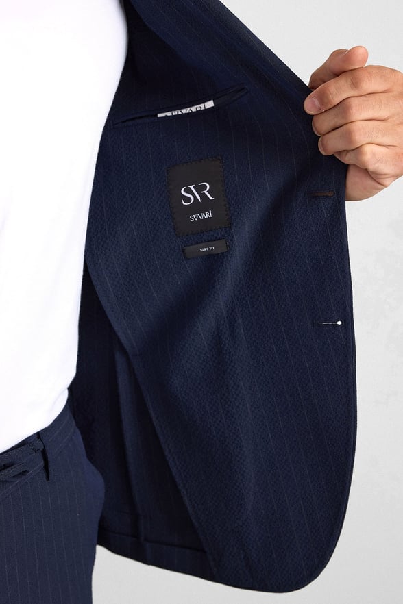 Lacivert Slim Mono Yaka Düz Torba Cep 6 Drop Takım Elbise