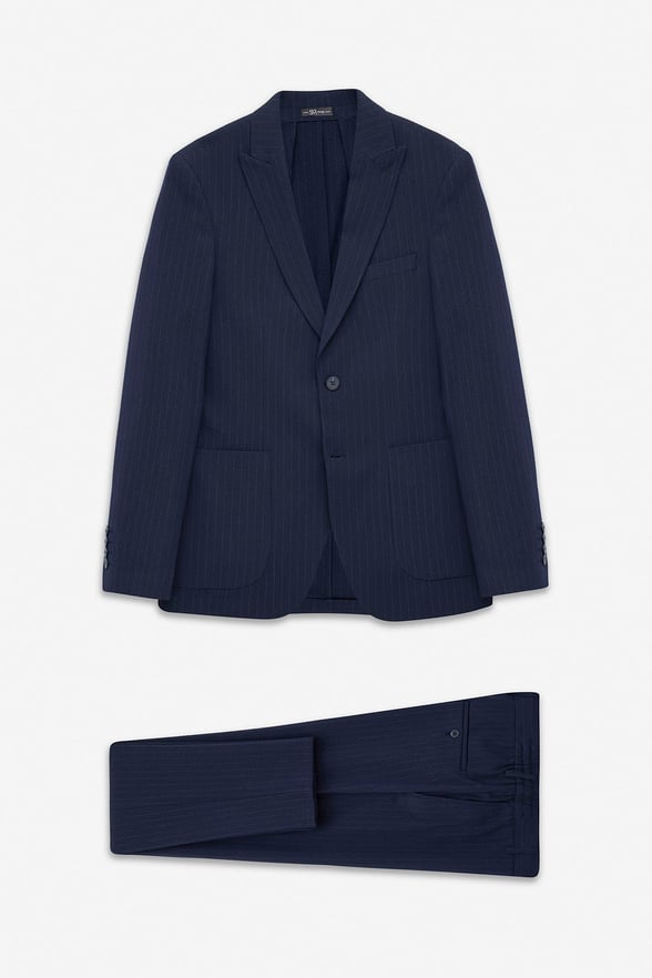Lacivert Slim Mono Yaka Düz Torba Cep 6 Drop Takım Elbise