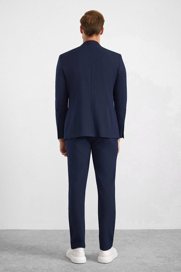 Lacivert Slim Mono Yaka Düz Torba Cep 6 Drop Takım Elbise