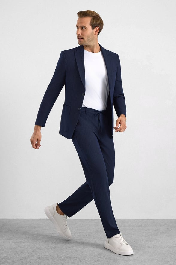 Lacivert Slim Mono Yaka Düz Torba Cep 6 Drop Takım Elbise