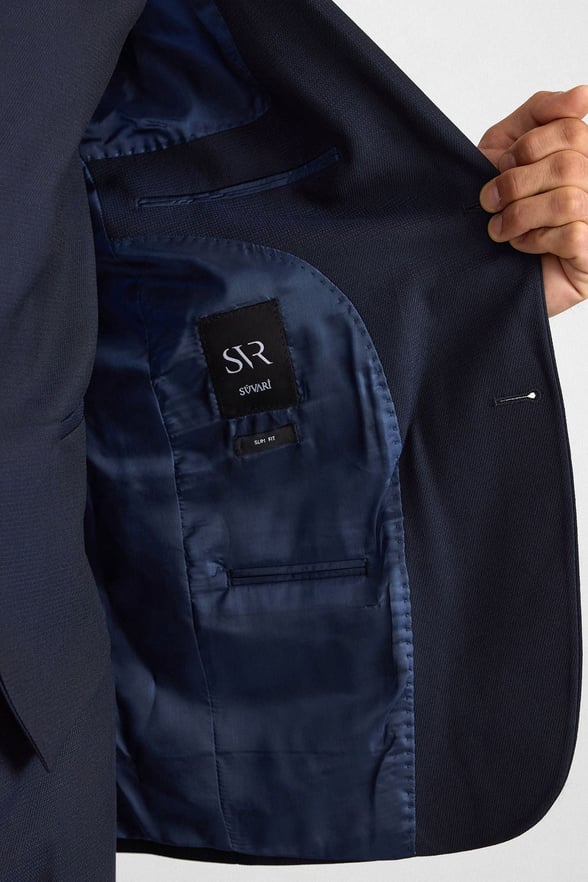 Lacivert Slim Sivri Yaka 6 Drop Yelekli Takım Elbise