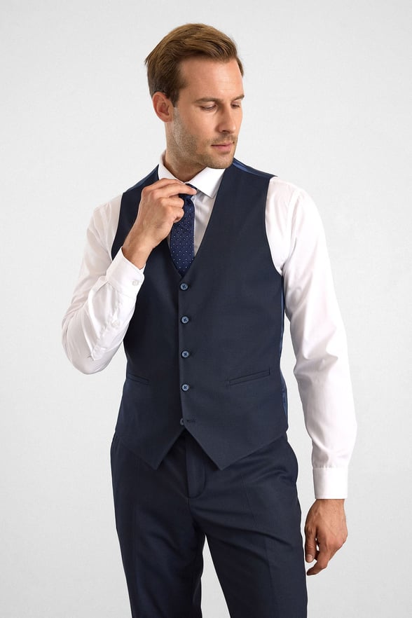 Lacivert Slim Sivri Yaka 6 Drop Yelekli Takım Elbise