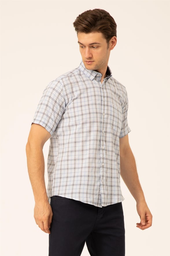 Mavi Regular Kareli Düğmeli Yaka  Gömlek