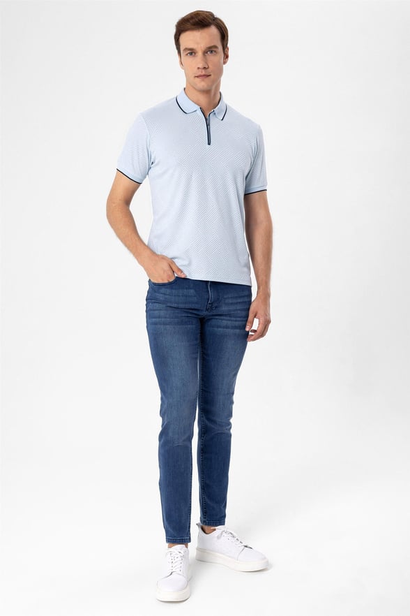 Mavi Slim Armürlü Polo Yaka  Tişört