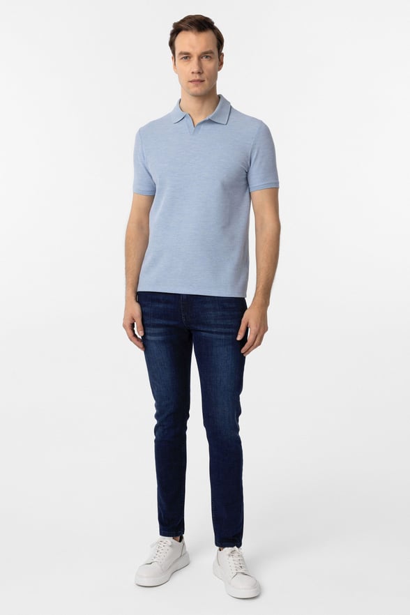 Mavi Slim Fit Armürlü Polo Yaka Tişört