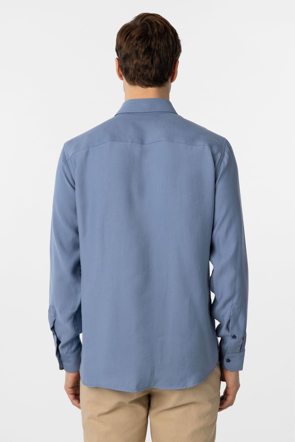 Mavi Slim Fit Düz Klasik Yaka Gömlek
