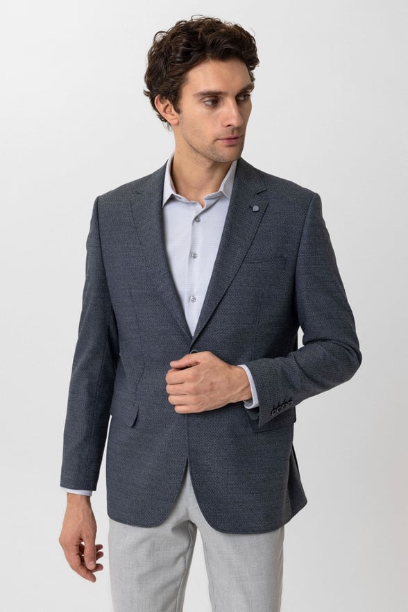 Parlament Mavi Regular Fit Armürlü Mono Yaka 6 Drop Ceket