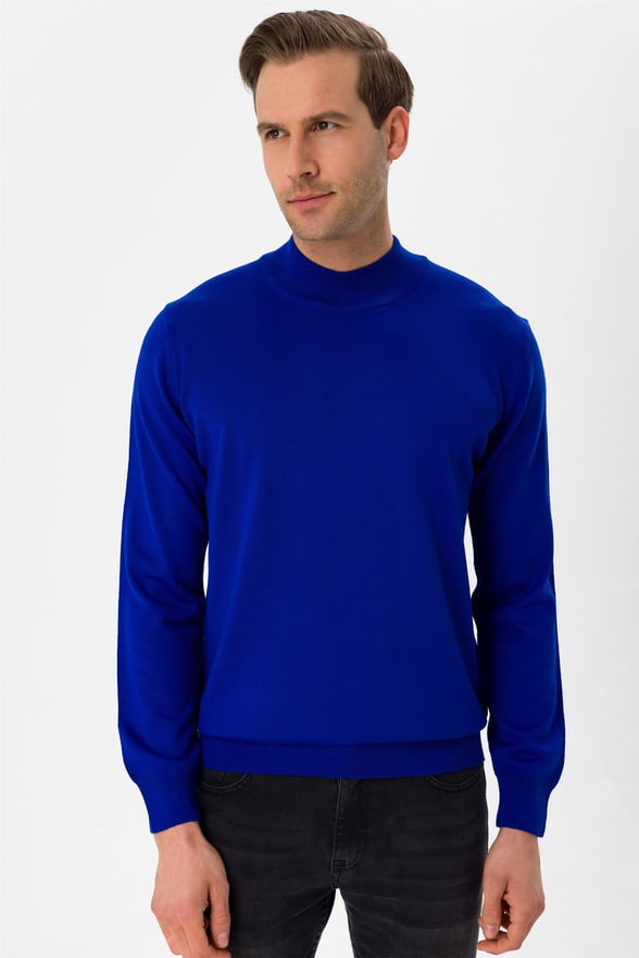 Parlement Mavi Regular Düz Yarım Balıkçı Yaka  Triko