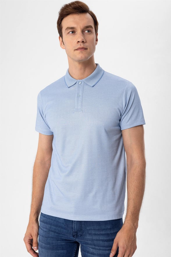Saks Mavi Regular Armürlü Polo Yaka  Tişört