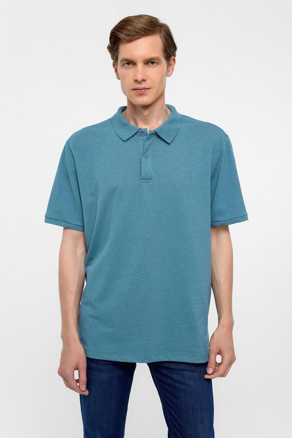 Saks Mavi Regular Armürlü Polo Yaka Tişört