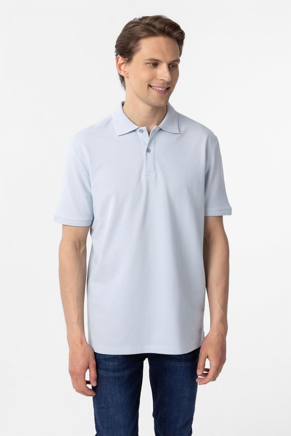 Saks Mavi Regular Armürlü Polo Yaka Tişört
