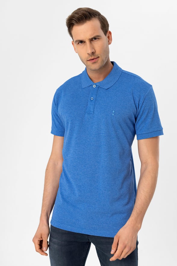 Saks Mavi Regular Armürlü Polo Yaka Tişört